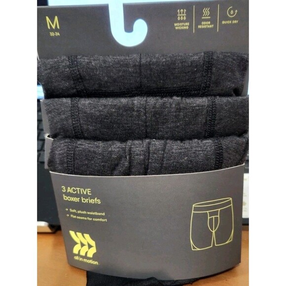 NWT All In Motion Mens Size M 32/34 Active Boxer Briefs Pack Of 3 Jersey Knit - Picture 2 of 5